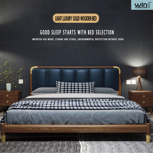 Metal Bed Solid Wood Frame Apartment Bed Factory