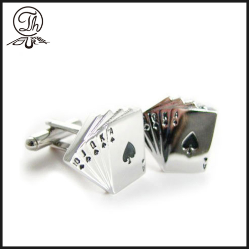 Gümüş metal Poker mens kol düğmeleri