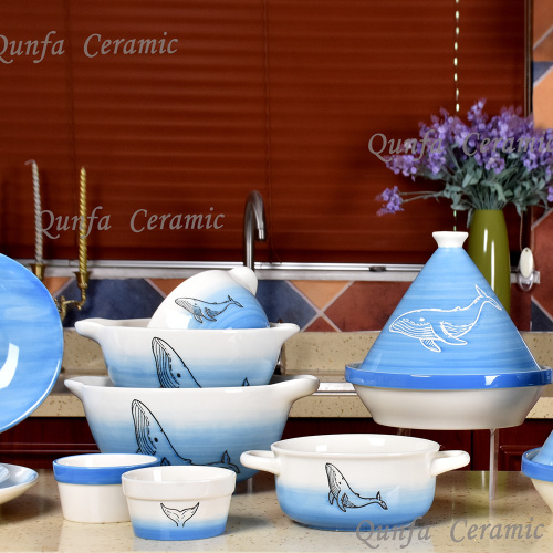 Ocean Dolphin design dinner wholesale ceramic dinnerware