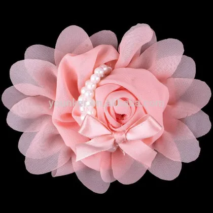 Chiffon Rosette Flowers With Fake Pearl ,Children Boutique Hair Flowers Baby Girls Hair Accessories,YDKM17
