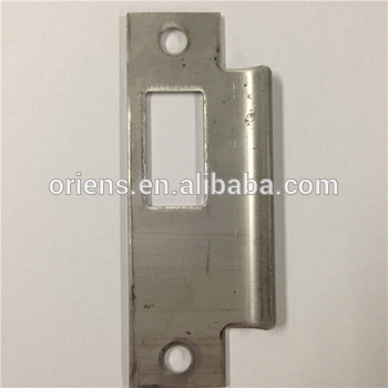 Satin nickel door deadbolt strike plate