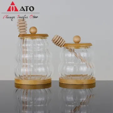 Honey jar with wooden lid borosilicate glass jar
