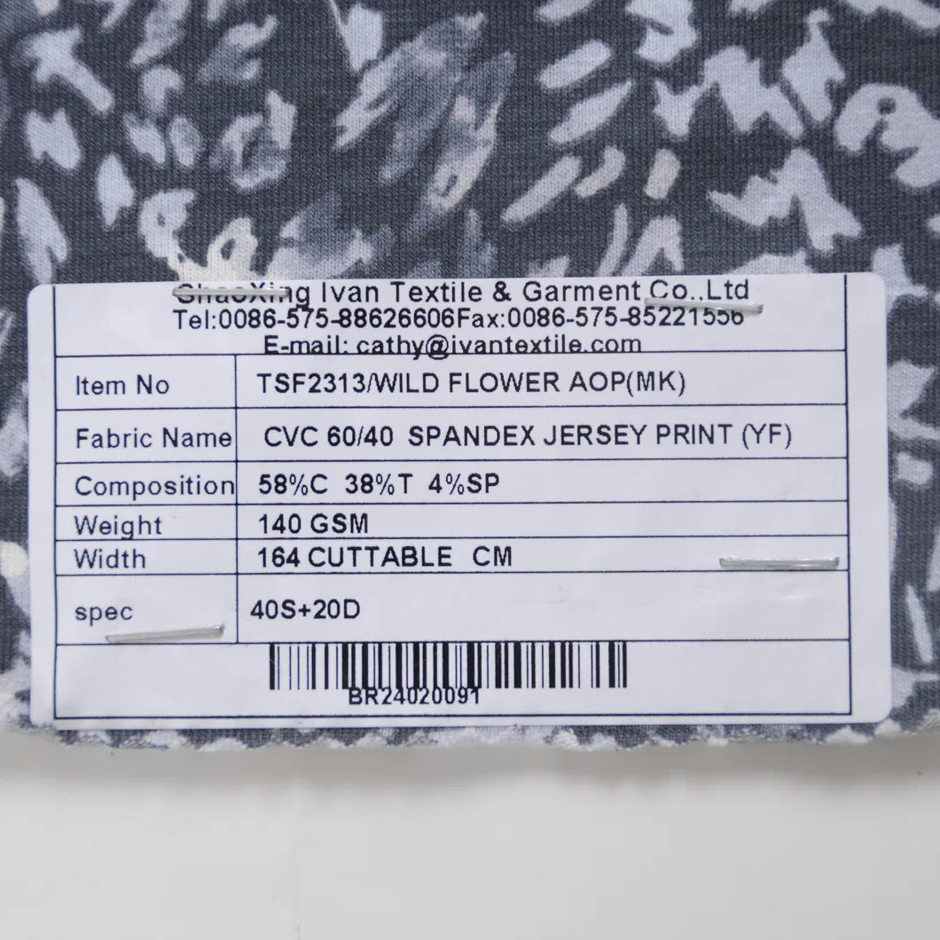 ดีไซน์ใหม่ CVC 60/40 ผ้าสแปนเด็กซ์พิมพ์ลาย