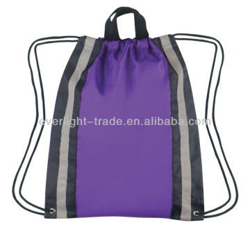 polyester drawstring bag with reflective band for promotion