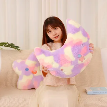 Kawaii Fluffy Flower Moon Star Pillow - Custom Plush Chair Seat Cushions