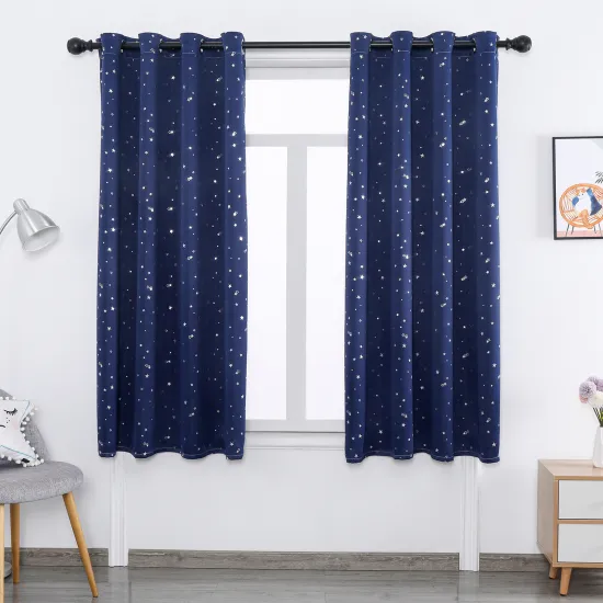 Customizable Silver Foil Printed Blackout Curtains with Stars Pattern for Living Room - High Quality