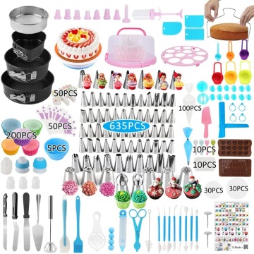 Cake Decorating Kit: 635Pcs Supplies with Springform Pans, Icing Nozzles & Turntable