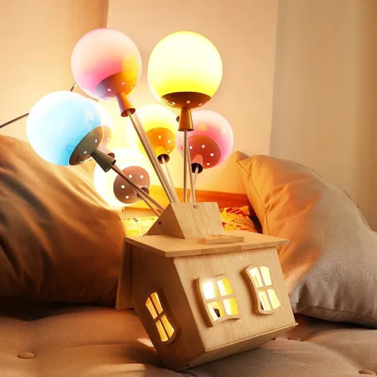 Colorful Balloon Lamp: Creative Dreamlike Cartoon Wooden Lights for Children's Room and Kindergarten
