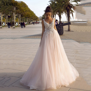 LORIE Princess Wedding Dress 2020 V-neck Backless Bride Dress 3D Appliques Wedding Gowns Vestido Novia
