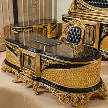 French Style Gold Foil Solid Wood Desk and Chair Set for Elegant Office or Study
