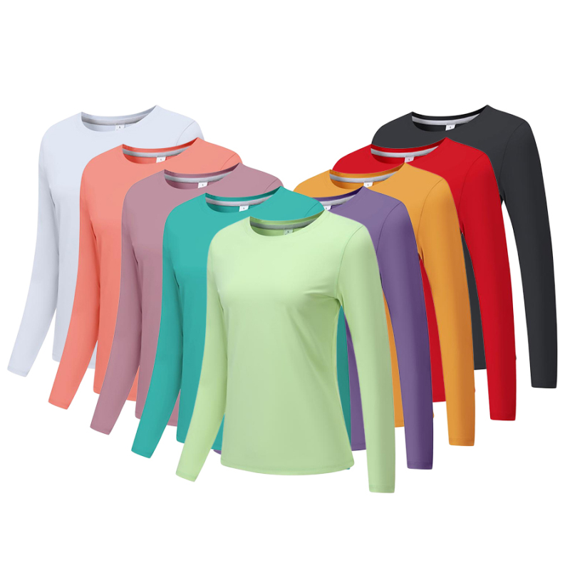 Custom Logo Women Sports Long Round Collar Shirts
