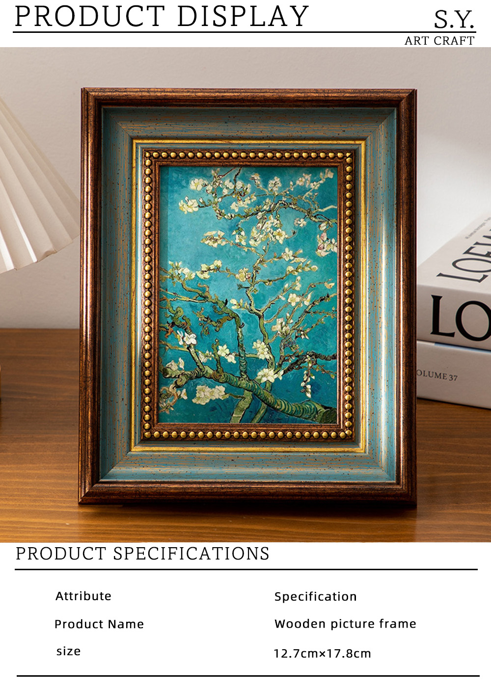 Antique Style Blue Gold Photo Frame X