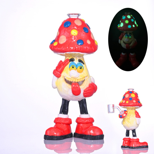 Polimero di vetro argilloso polimero colorato, bong da uomo di funghi simpatico 3D malato fatto a mano, bagliore in vetro scuro, borosilicato