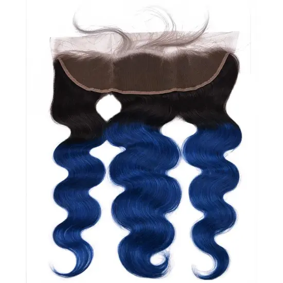 Ombre Remy Hair Brazilian Hair Extension Two Tone Color 1B/Blue Body Wave 13*4 Swiss Lace Frontal