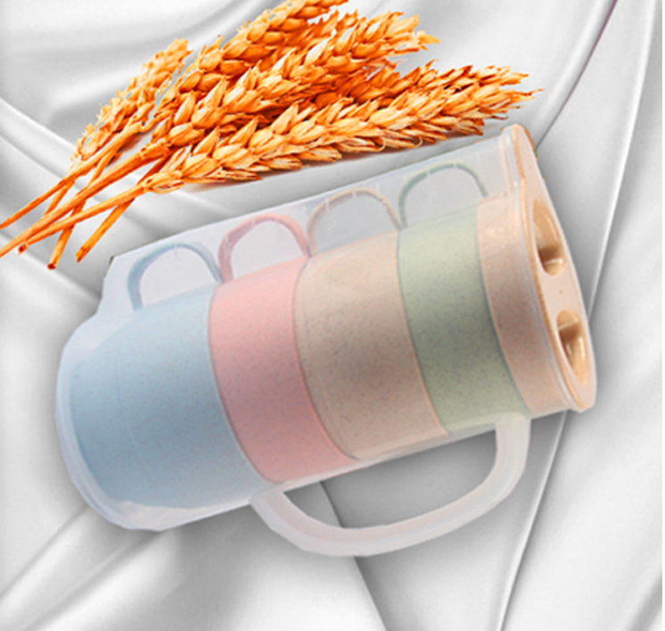 Wheat Straw Waterpitcher Cup Set3 Png