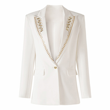 Fashionable Women's Autumn Rivet Coat - Slim Fitted Blazer for Office