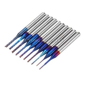 10 stcs Set van CNC-tools: 0,5-3.175 mm wolfraamcarbide-eindmolens met nanoblauwe coating en maïs tanden