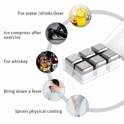 Custom Logo Whiskey Ice Cubes - Metal Reusable 18/10 Stainless Steel Ice Cubes with Tongs