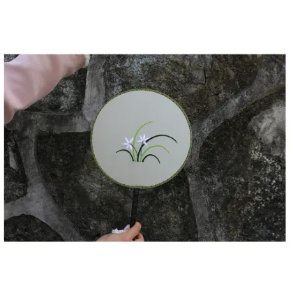 Handmade Suzhou Embroidery Dance Fan with Ancient Style Orchid Grass Pattern: A Unique Flower Embroidery Group Fan for Children