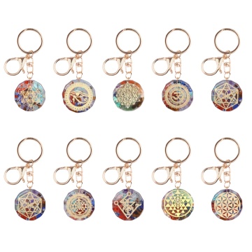 Porte-clés pendentif en résine polygone 7 Chakra, motif doré, cristal énergétique, porte-clés de voiture