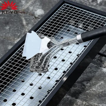Stainless Steel Kitchen Bristles Cleaning Brushes Cooking Tool Barbecue Scraper Net BBQ Accessories Grill Brush with Scraper
