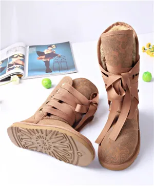 Tie your shoe leather female winter boots