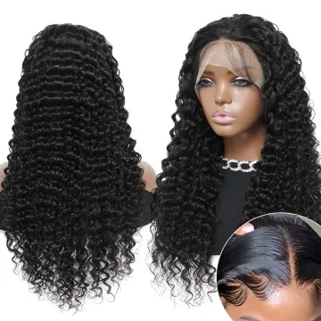 Wholesale Deep Wave 100% Brazilian Human Hair Lace Wig 4*4 Transparent Frontal Closure Lace Front Wig