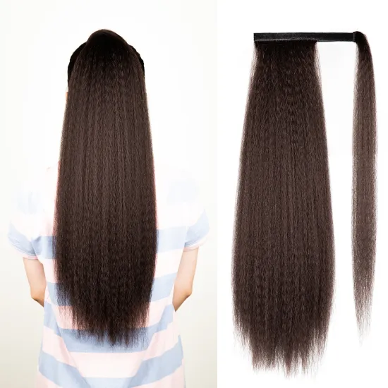 AliLeader High Quality Afro Kinky Curly Synthetic Ponytail Wrap Around Hair Extension Hook Loop Yaki Straight Ponytail