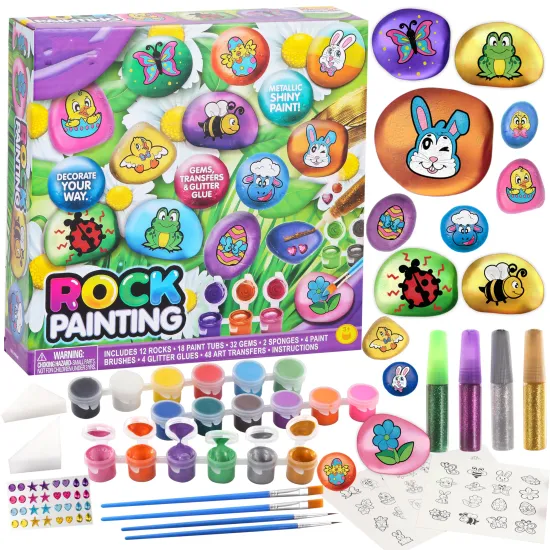 12 Rock Painting Kits: Perfect Easter Arts and Crafts Gifts for Boys and Girls Aged 4-12 - DIY Art Supplies