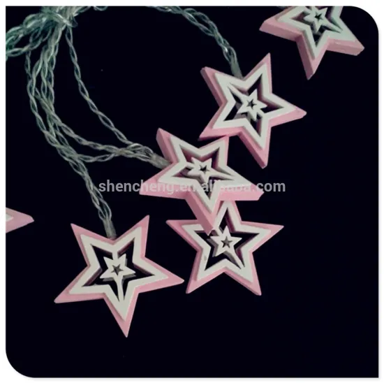 led decoration battery operated light with wooden pink star