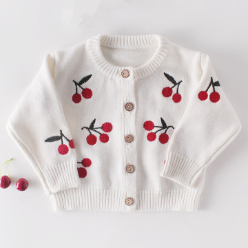 Cherry Embroidered Baby Cardigan Sweater Toddler Coat Baby Girl Jacket 3 6 9 12 18 24 Month Infant Clothes OBS204033