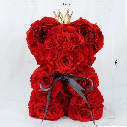 Luxurious Romantic Preserved Rose Bear with Crown - Valentine's Day Gift