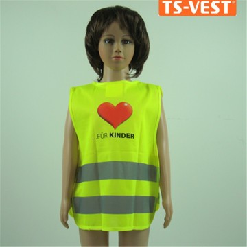 Children Waistcoats knitted cute logo printed fashion safety yellow reflective kids vest