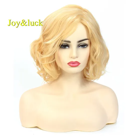 Short Natural Wavy Blonde Yellow Color Synthetic Wigs for Women Wave Cosplay  Party Hair Wigs High Temperature Synthetic Fiber