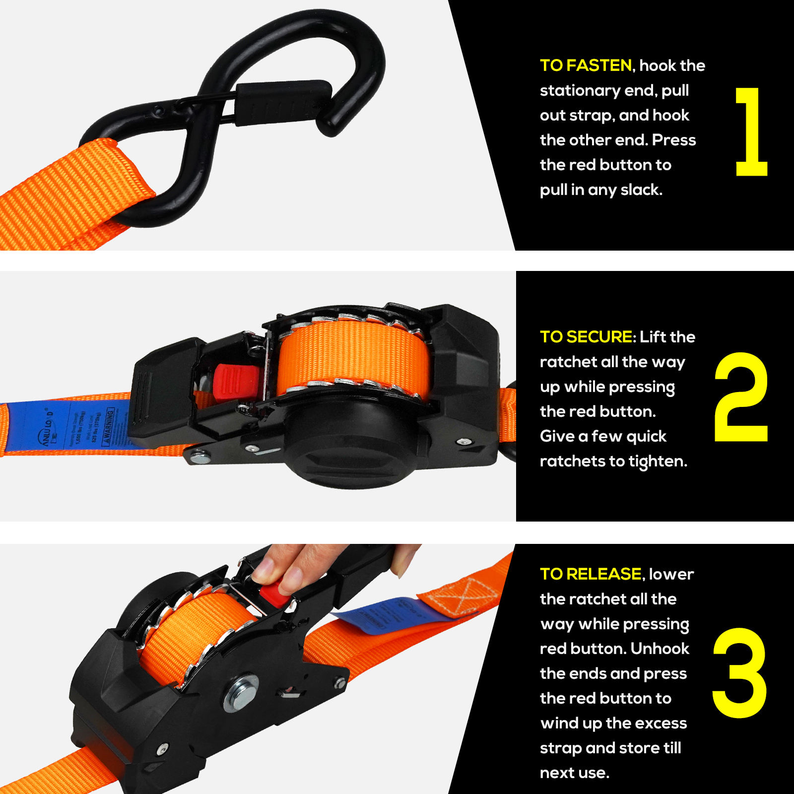 Ratchet Tie Down Straps with Dual 3