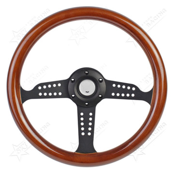 Vuota sterzo in legno in alluminio nera classico da 14 pollici - volante in legno - 350 mm in legno solido reale.