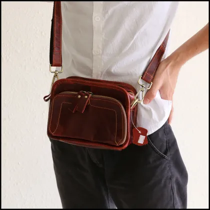 Genuine leather waist crossbody bag for men