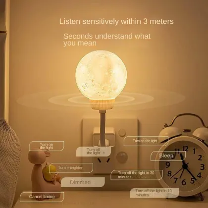 Intelligent Voice-Controlled Moon Night Light with Timing Function for Bedroom and Baby Feeding