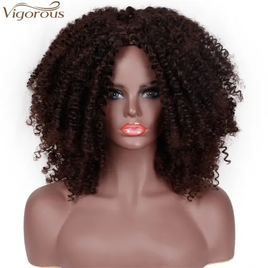 Vigorous Long Dark Brown Wigs Afro Kinky Curly Wigs for Black Women Middle Part Short Synthetic Wigs Heat Resistant Fiber