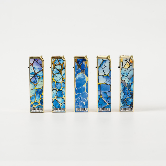 Isqueiro com padrão de pedra preciosa onda azul com acabamento dourado