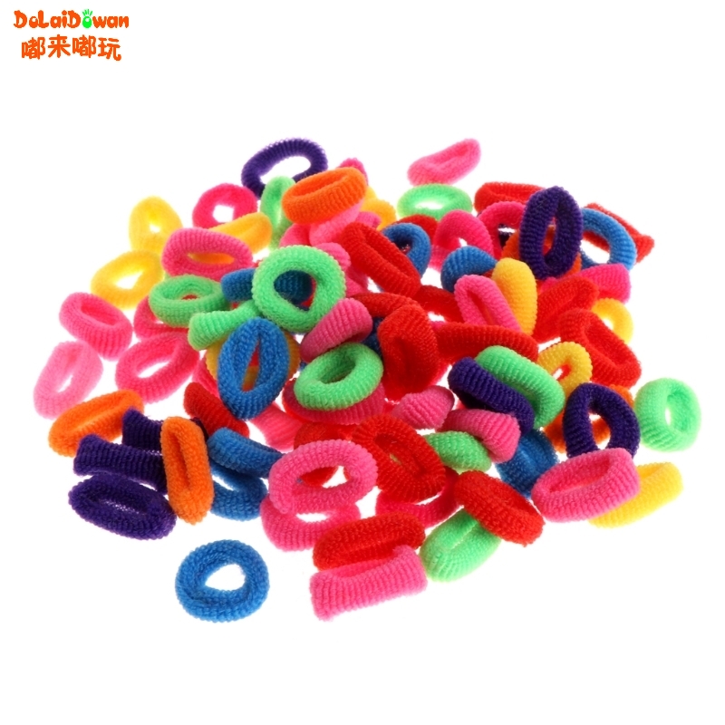 Wholesale 100 Pcs Colorful Child Kids Hair Holders Cute Rubber Hair Band Elastics Accessories Girl Charms Tie Gum