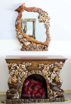 Antique carved design Decorative Polyresin fireplace mantel with mirror set