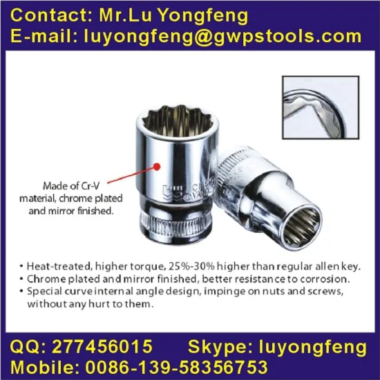 Cr-V 12.5mm DR.12PT. mirror finish metric socket