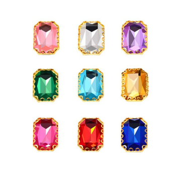 Wholesale Sparkly Metal Claw Prong Setting Flatback Rectangle Clear Crystal Acrylic Sewing Buttons and Rhinestones
