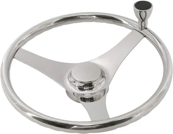 High Quality Stainless Steel 3 Spoke Boat Steering Wheel with Finger Grip and Keyed Design