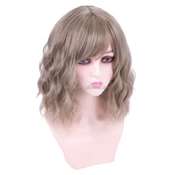 AliLeader Heat Resistant Synthetic Fiber Ombre Blonde Short Bob Wigs Natural Wave Short Bob Wigs With Neat Bangs For Women