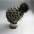 Leopardo Jacquard Inverno Hat Com Pompom