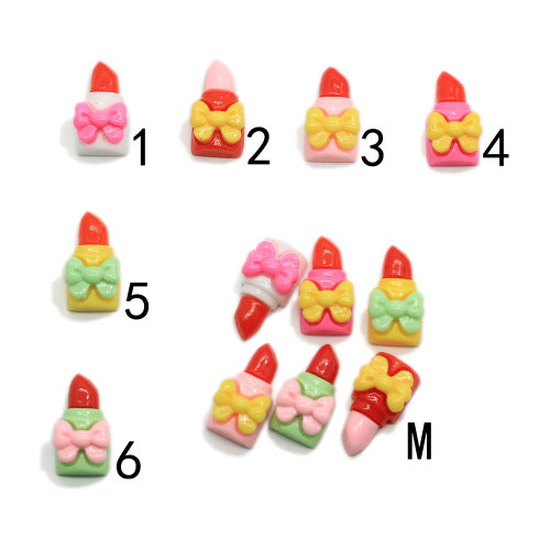 100Pcs Cute Lipstick Resin Crafts Kawaii Bowknot Flatback Cabochon Appliques Scrapbooking DIY Accessories Phone Case Supplies