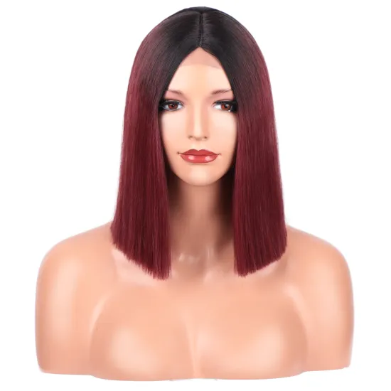 Hot Sale African Fiber Lace Bob Short Machine Made High Quality Ombre Black Bug Short Synthetic Hair Wigs