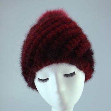 knitted winter hat women beanie hat with fur pom poms mink fur hat